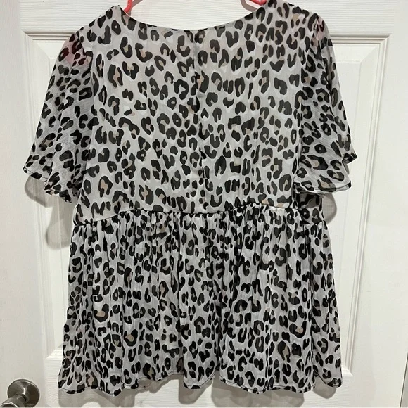 Peplum Animal Leopard Cheetah Print Blouse M - Picture 3 of 3